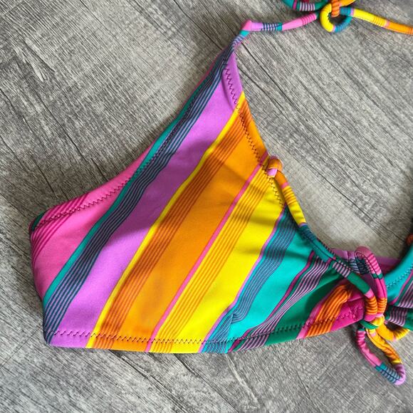 Inmocean Bright Rainbow Striped Bikini Set Juniors L Halter Triangle Top 2 Piece - Picture 5 of 10